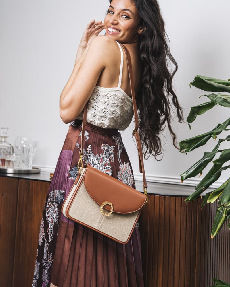 Sac vegan femme marron lin