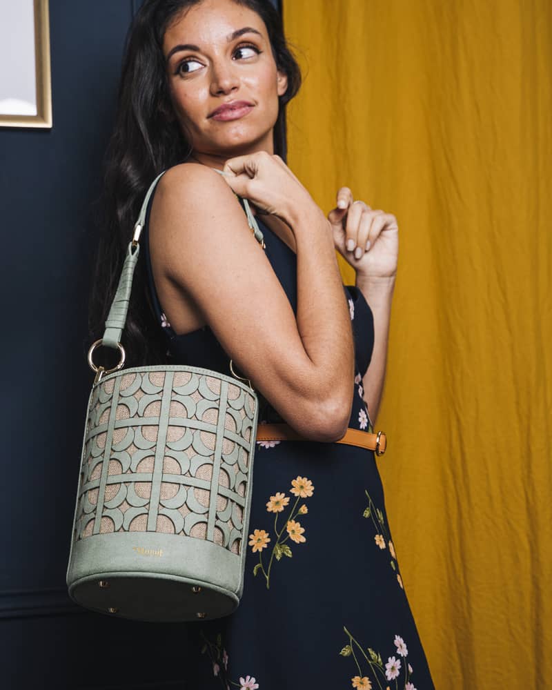 Sac vegan rond vert lin