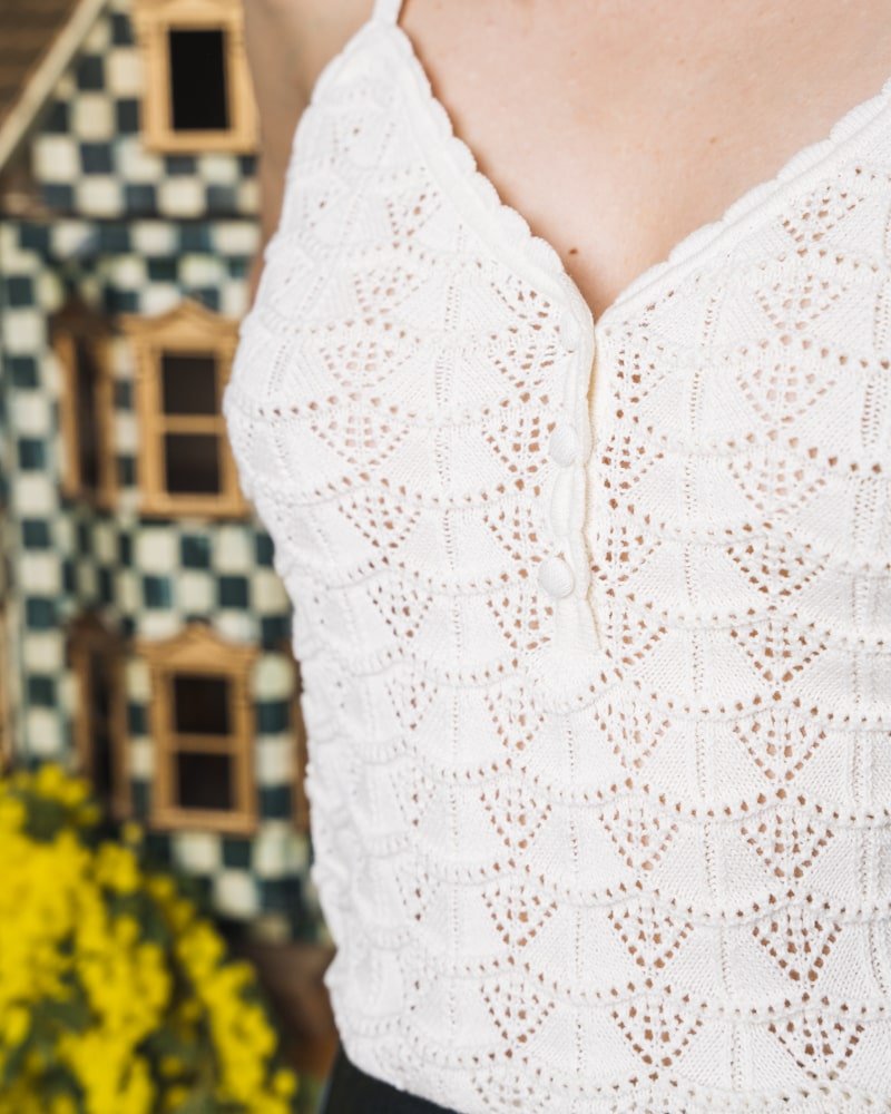 Top femme blanc maille recyclée